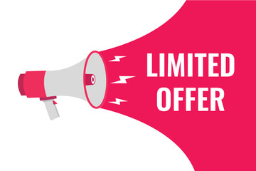 limited offer button, banner, label, template for website. limited offer text with colorful megaphone icon
