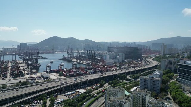 Hong Kong city traffic and cargo terminal port Aug 3 2024