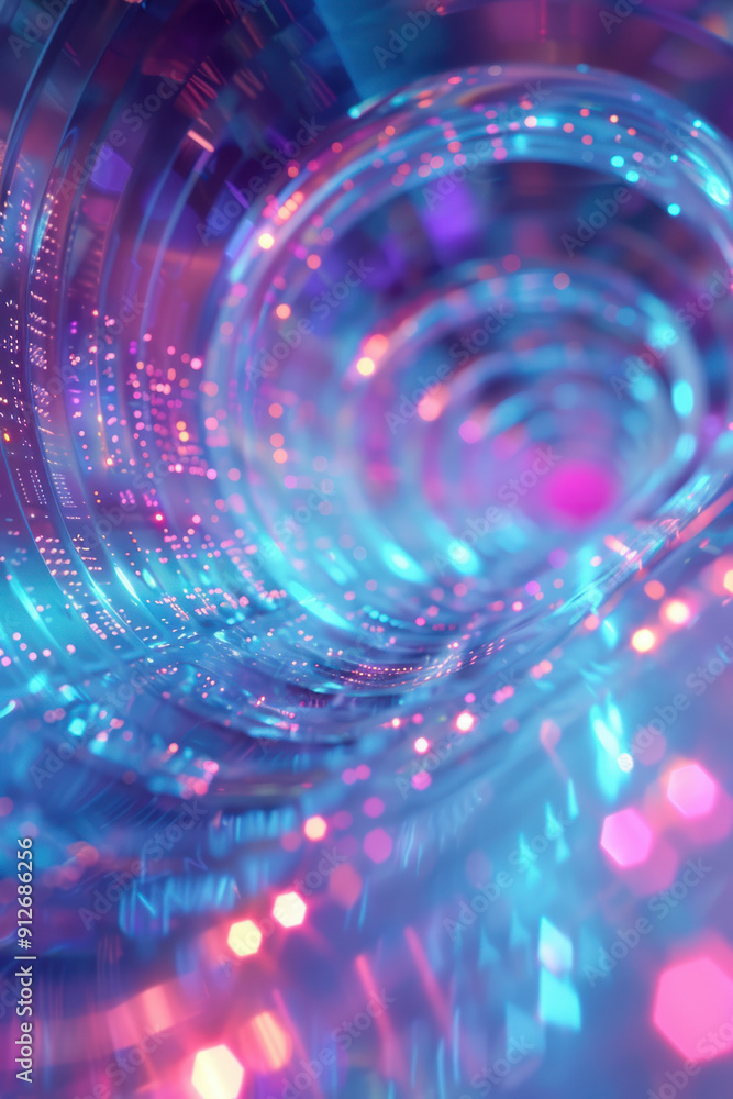 Poster technology background, translucent iridescent curve, floating in a futuristic lab. holographic techn