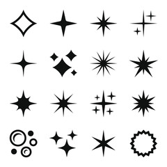 Fototapeta premium Sparkling Star Icons Set. Twinkling Shining Burst. Vector