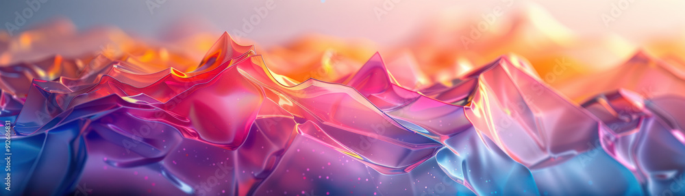 Poster social media background, an iridescent abstract geometry background featuring vibrant polygonal shap