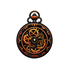 Classic illustration with pocket watch engraved. Vintage watch vector icon logo