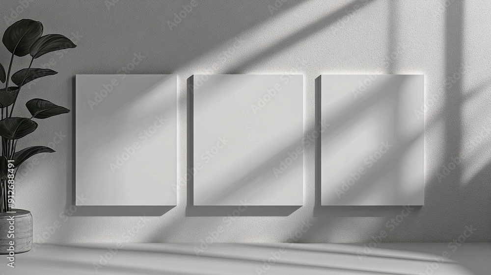 Poster three white empty frames mockup. generative ai