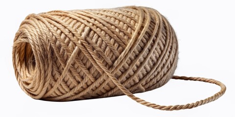 Coil of natural hemp or sisal string with a subtle texture, isolated on a transparent background, perfect for e-commerce and product design applications.