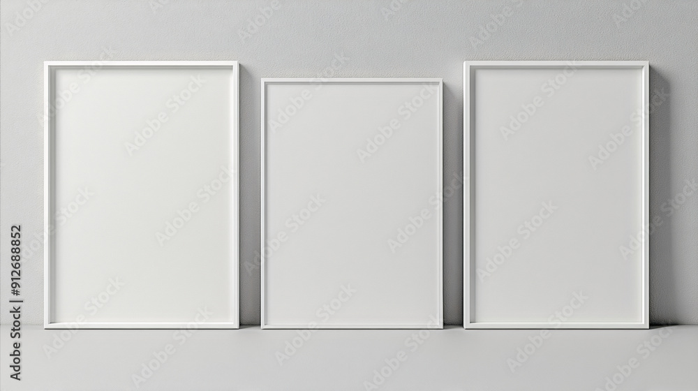 Poster three white empty frames mockup. generative ai