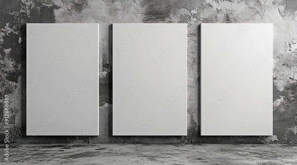 Poster three white empty frames mockup. generative ai