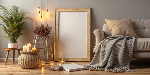 Cozy home interior with frame mockup for a warm and inviting atmosphere, cozy, home, interior, frame, mockup, warmth