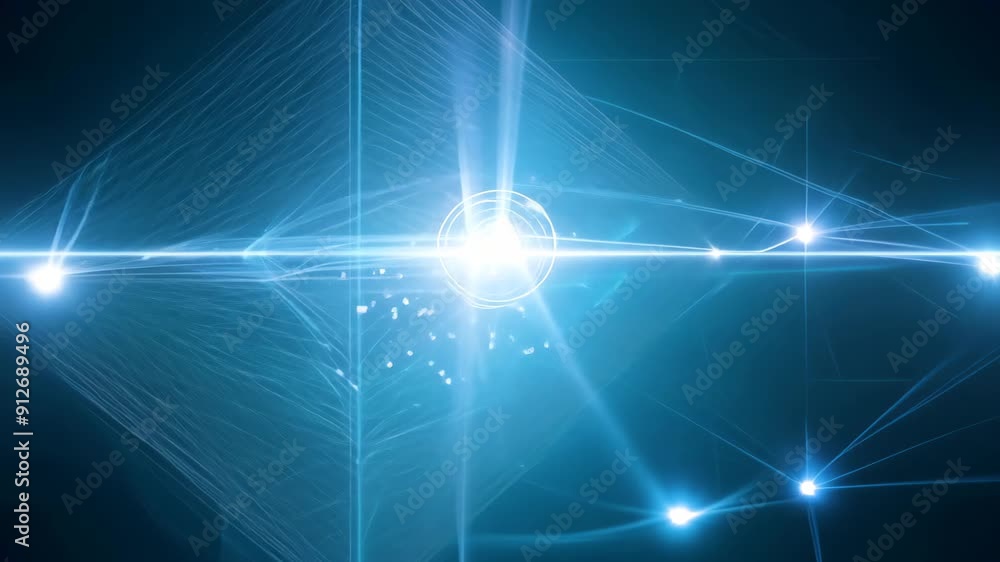 Poster wavy thin lines of perspective and streams of light on a blue background of movement and energy. con