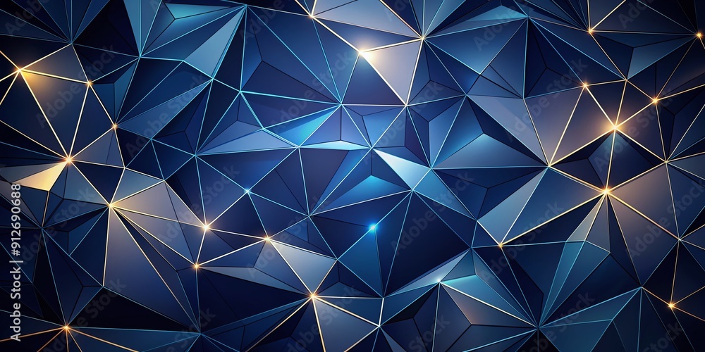 Poster luxurious dark blue abstract background featuring intricate polygonal pattern of triangles in variou