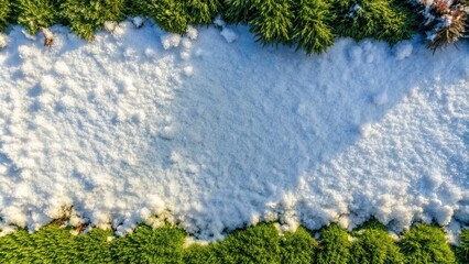 Top view of a snow-covered lawn surface, snow, winter, cold, icy, frosty, frozen, white, chilly, fresh, frost, grass