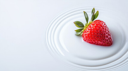 A fresh, vibrant strawberry sits elegantly on a white background, showcasing its rich color and natural beauty.