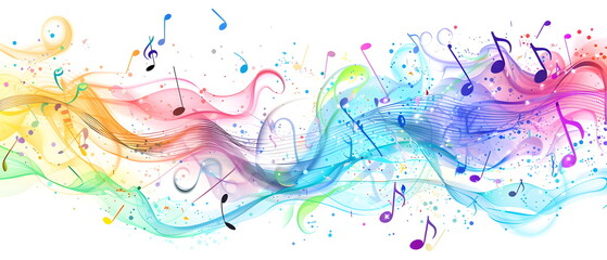 Fototapeta premium Colorful Splatter Musical and note song Art Background with Rainbow Paint Drops and Grunge Texture