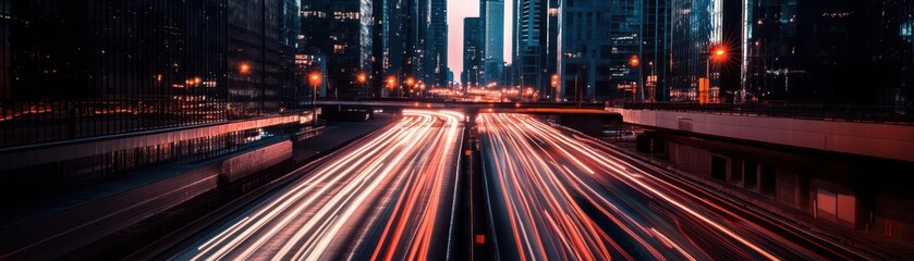 Fototapeta premium Urban nightscape, vibrant colors, city lights, wide shot, dynamic