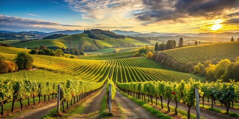 Vineyard in a picturesque rural region with rolling hills and grapevines , vineyard, region, landscape, country