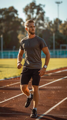 Fototapeta premium PE Teacher Coaching on Sunny Sports Field - Active and Inspiring 
