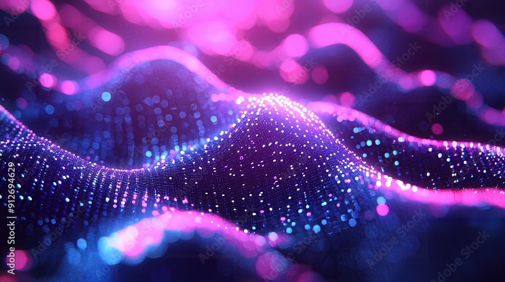 Canvas Prints a vibrant abstract representation of waves created with glowing particles in shades of purple and bl