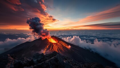 Fototapeta premium Volcano eruption, vibrant colors, expansive view, serene environment, inviting