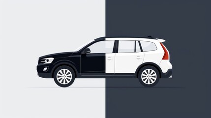 Fototapeta premium Simple and plain car, four wheels, minimalist design, clean and basic, 2D vector illustration