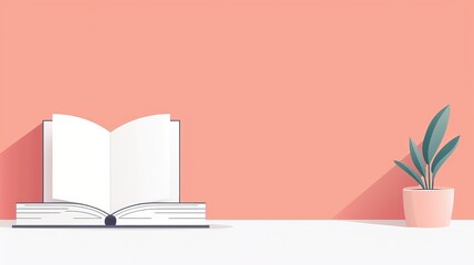 Plain 2D vector art of a book with a simple bookmark, clean and minimalist, with no extra details, emphasizing basic design principles
