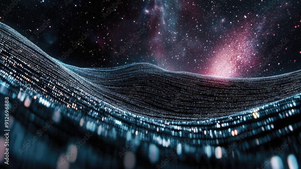 Poster Abstract wave of binary code flowing through space