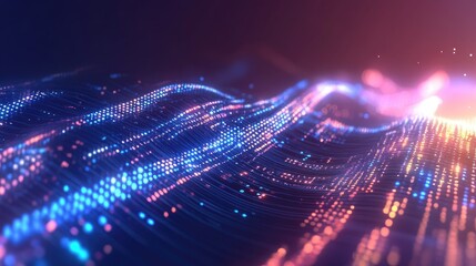 Abstract wave of binary code flowing through space