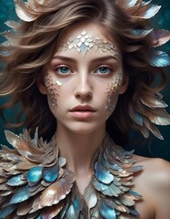 portrait of a woman with feathers