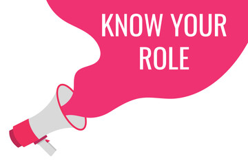   know your role button, banner, label, template for website.   know your role text with colorful megaphone icon
