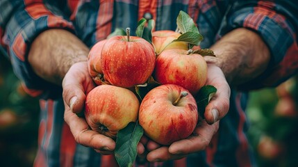 Close-up of a Diligent Farmer Harvesting Fresh Organic Apples, a Symbol of Bountiful Farming and Sustainable Agriculture Practices