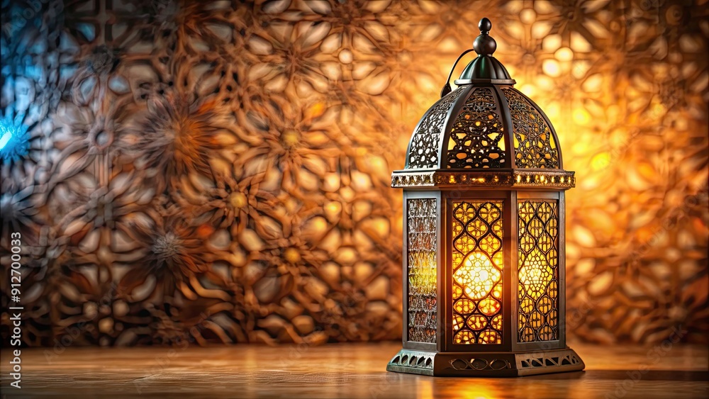 Sticker traditional lantern lamp with intricate islamic designs set against a background of dates, lantern, 