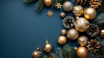 Beautiful christmas wreath on blue background with plenty of space for adding text