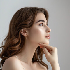Naklejka premium a woman touching her face