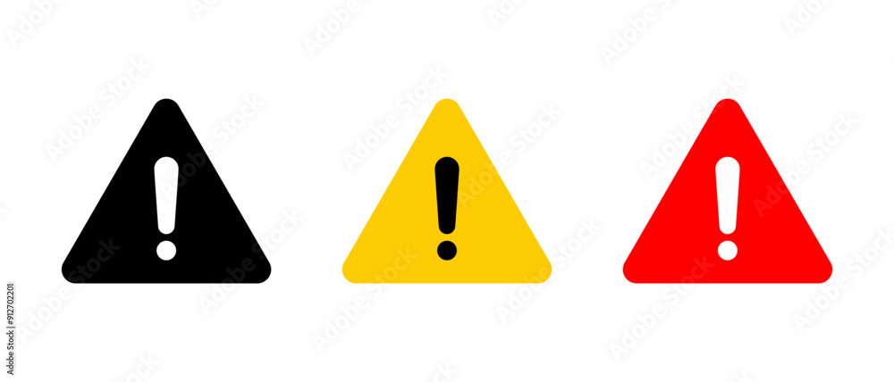 Poster warning caution sign icon in flat style. exclamation mark symbol on triangle shape