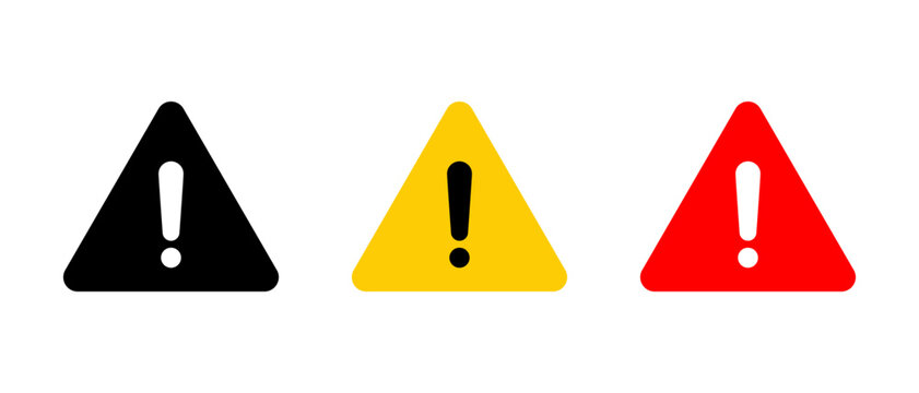 Warning caution sign icon in flat style. Exclamation mark symbol on triangle shape