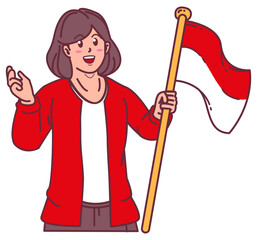 A woman carrying an Indonesian flag