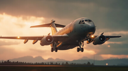 Fototapeta premium airplane in the sunset