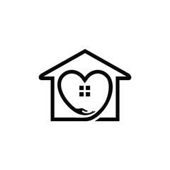 Home care logo with love line art style and business card design vector template, decoration, home.Premium Vector