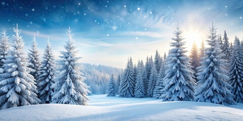 Winter background with snow-covered pine trees and a frosty landscape, winter, background, card, snow, pine trees, frost, landscape