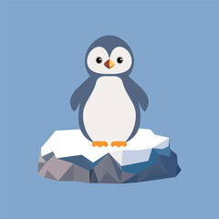 penguin and an iceberg on a blue background logo design template