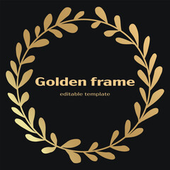 Gold frame made of plant elements, Elegant circle frame