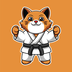 Cute Cat Karate Cartoon Mascot Logo Illustration