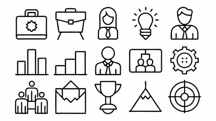 Business line icon set. Team, business people, human resources, research, meeting, partnership, support, businessman. Vector illustration
