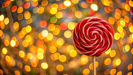 Red lollipop with blurred bokeh lights background, red, lollipop, sugar-coated, sweet, candy, treat, festive, celebration
