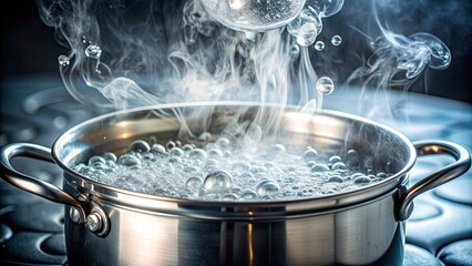 Close-up of boiling water with bubbles and steam in a pot, boiling, water, bubbles, steam, hot, cooking, liquid, kitchen, pot