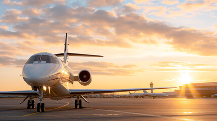 Fototapeta premium Business private jet airplane parked at terminal. Luxury tourism and business travel transportation concept.