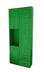 Wooden green wardrobe for clothes, or to store things. On isolated transparent background.