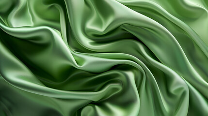 Obraz premium Green drapery silk fabric background Wavy satin cloth texture pattern Smooth shiny drape material Generated Ai