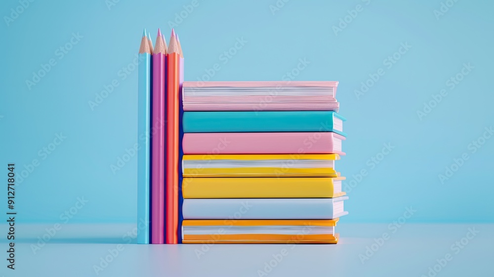 Aufkleber notebook stack on a solid color background, ready for notes