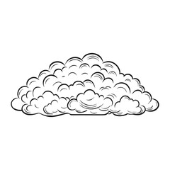 Clouds in hand drawn vintage retro style isolated on white background.