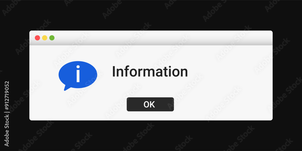 Poster modern window message with information in white color. warning notification on screen.