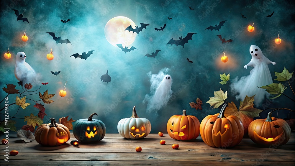 Canvas Prints Dark and eerie Halloween background featuring creepy ghosts, pumpkins, bats, and spooky ambiance, Halloween, dark, horror, creepy